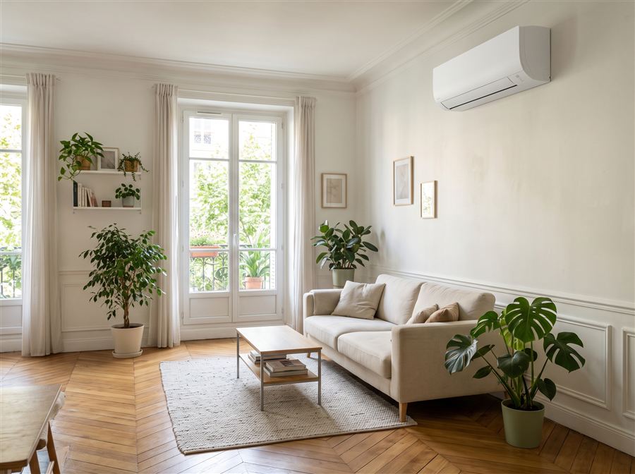Climatisation réversible murale dans un salon