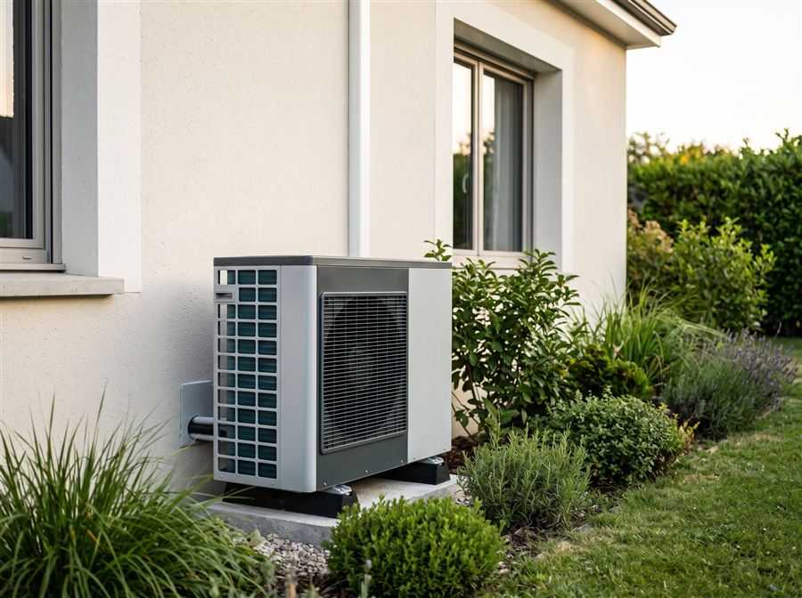 Pompe à chaleur installée le long d'une maison