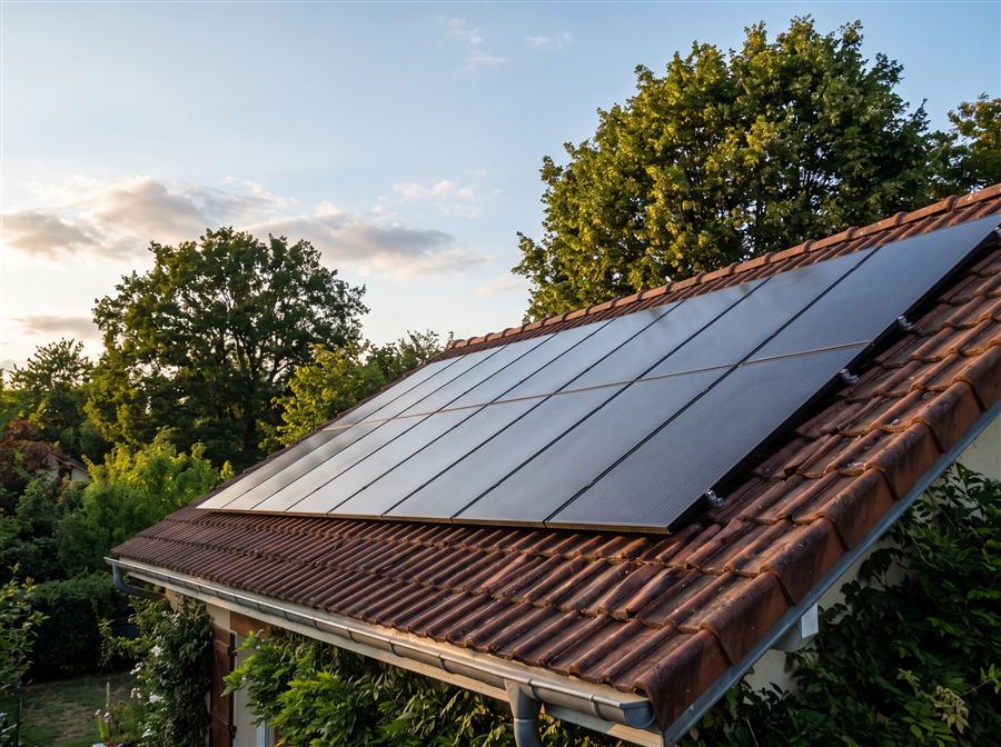 Panneaux solaires sur un toit en tuiles